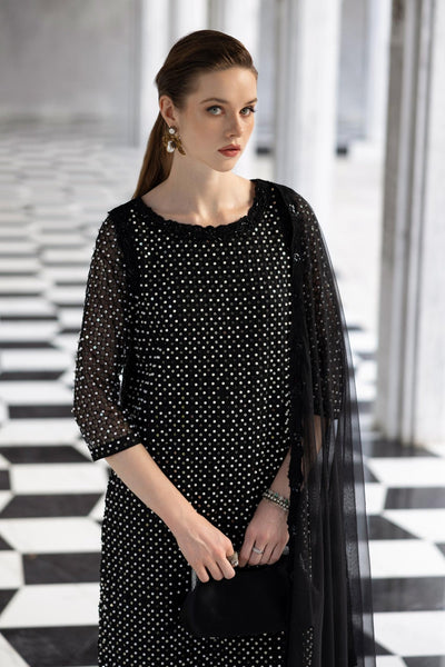 Maria B | RTW | 3 Piece Embroidered Organza Suit-Brand:Maria B-Type:Luxury Formals-Black - House of Maryam- Buy in UK, USA