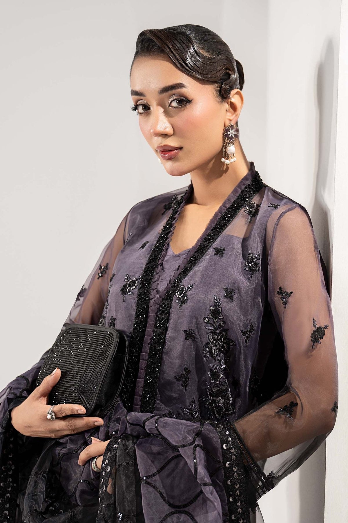 Maria B | RTW | 3 Piece Embroidered Organza Suit-Brand:Maria B-Type:Luxury Formals-Black - House of Maryam- Buy in UK, USA