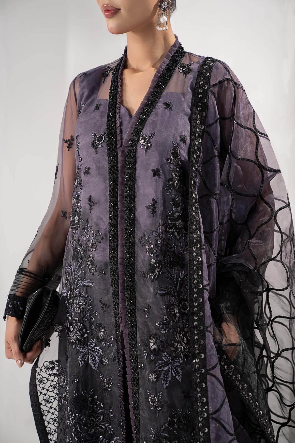 Maria B | RTW | 3 Piece Embroidered Organza Suit-Brand:Maria B-Type:Luxury Formals-Black - House of Maryam- Buy in UK, USA