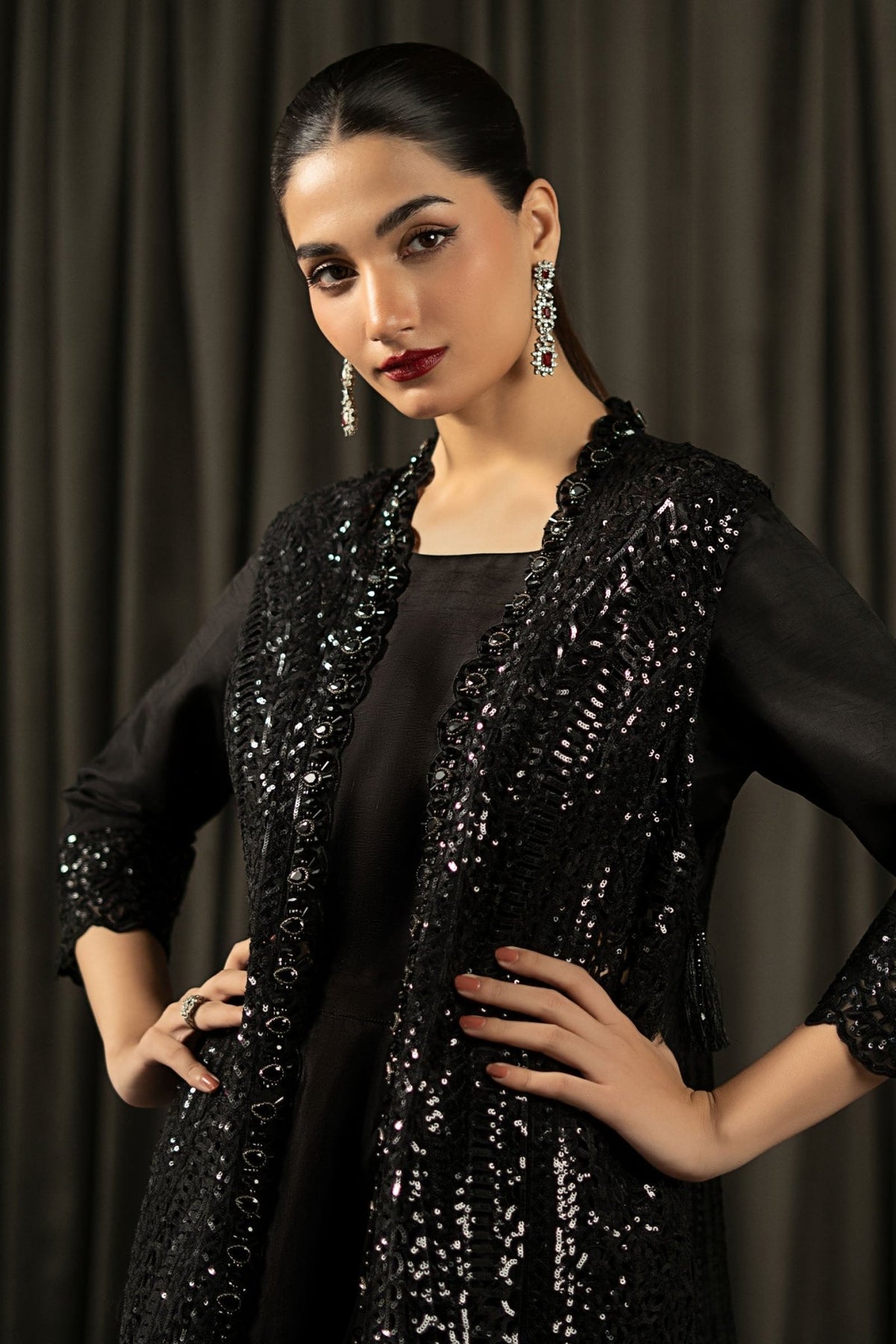 Maria B | RTW | 3 Piece Embroidered Organza Suit-Brand:Maria B-Type:Luxury Formals-Black - House of Maryam- Buy in UK, USA