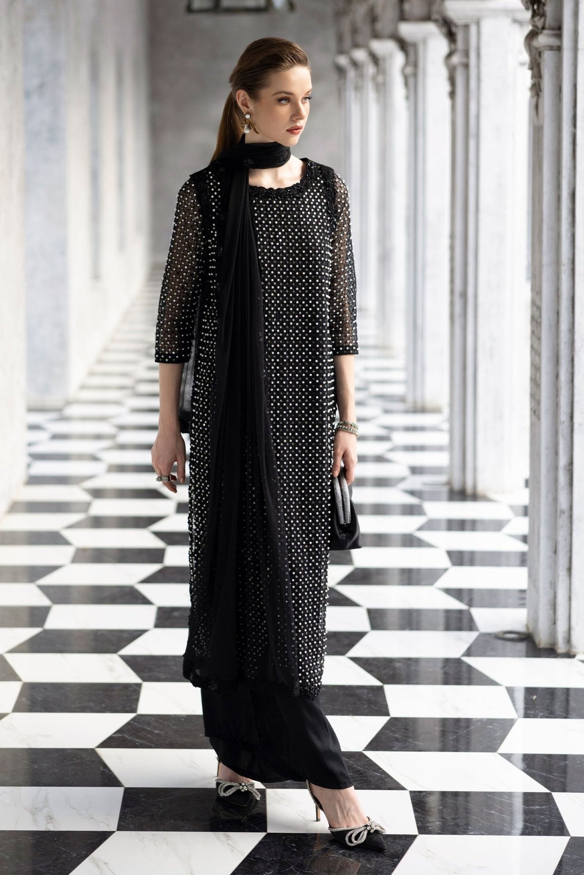 Maria B | RTW | 3 Piece Embroidered Organza Suit-Brand:Maria B-Type:Luxury Formals-Black - House of Maryam- Buy in UK, USA