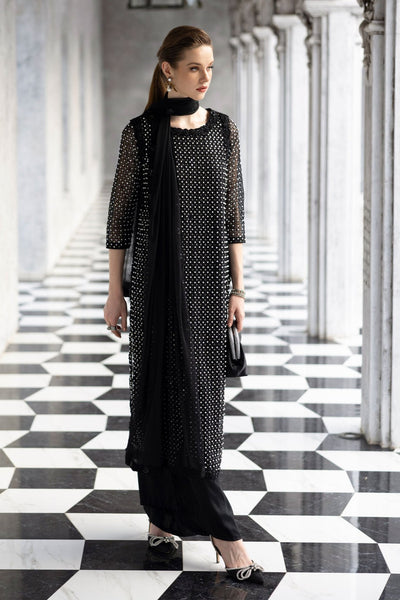 Maria B | RTW | 3 Piece Embroidered Organza Suit-Brand:Maria B-Type:Luxury Formals-Black - House of Maryam- Buy in UK, USA