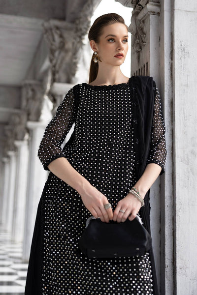 Maria B | RTW | 3 Piece Embroidered Organza Suit-Brand:Maria B-Type:Luxury Formals-Black - House of Maryam- Buy in UK, USA