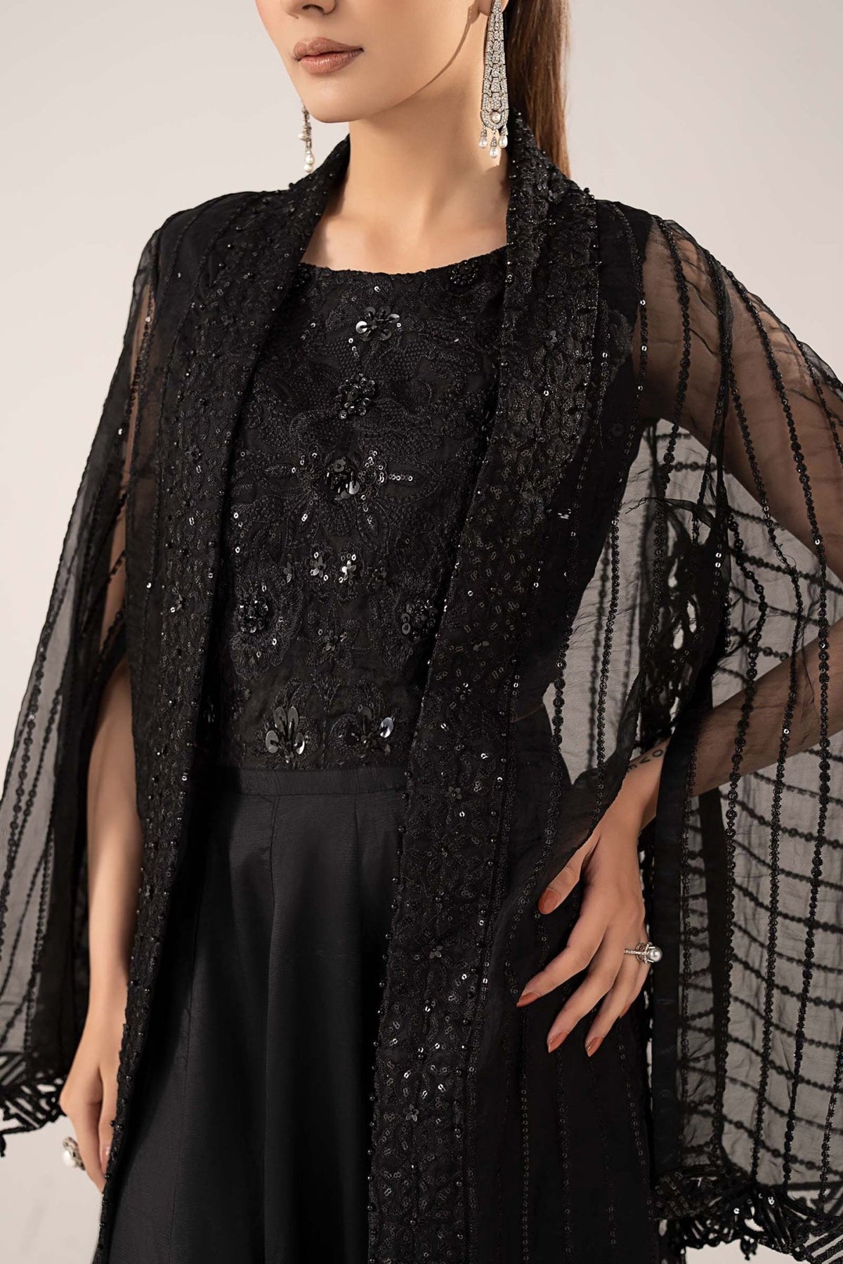 Maria B | RTW | 3 Piece Embroidered Organza Suit-Brand:Maria B-Type:Luxury Formals-Black - House of Maryam- Buy in UK, USA