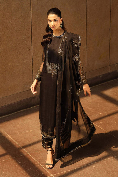Maria B | RTW | 3 Piece Embroidered Organza Suit-Brand:Maria B-Type:Luxury Formals-Black - House of Maryam- Buy in UK, USA