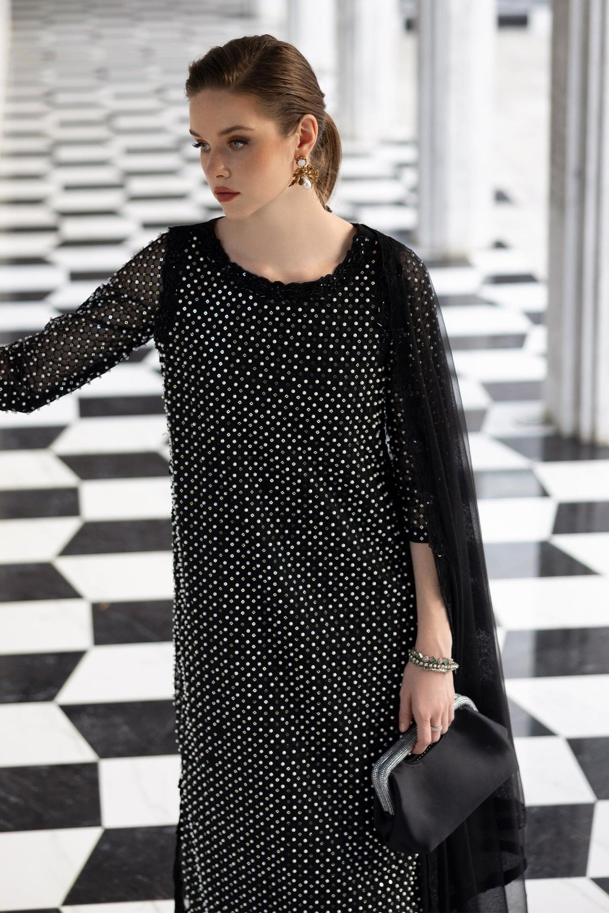 Maria B | RTW | 3 Piece Embroidered Organza Suit-Brand:Maria B-Type:Luxury Formals-Black - House of Maryam- Buy in UK, USA