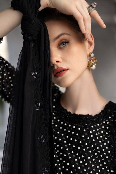 Maria B | RTW | 3 Piece Embroidered Organza Suit-Brand:Maria B-Type:Luxury Formals-Black - House of Maryam- Buy in UK, USA