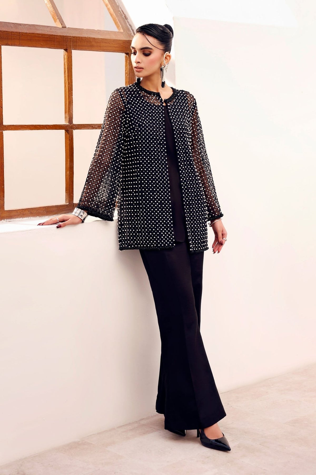 Maria B | RTW | 3 Piece Embroidered Organza Suit-Brand:Maria B-Type:Luxury Formals-Black - House of Maryam- Buy in UK, USA
