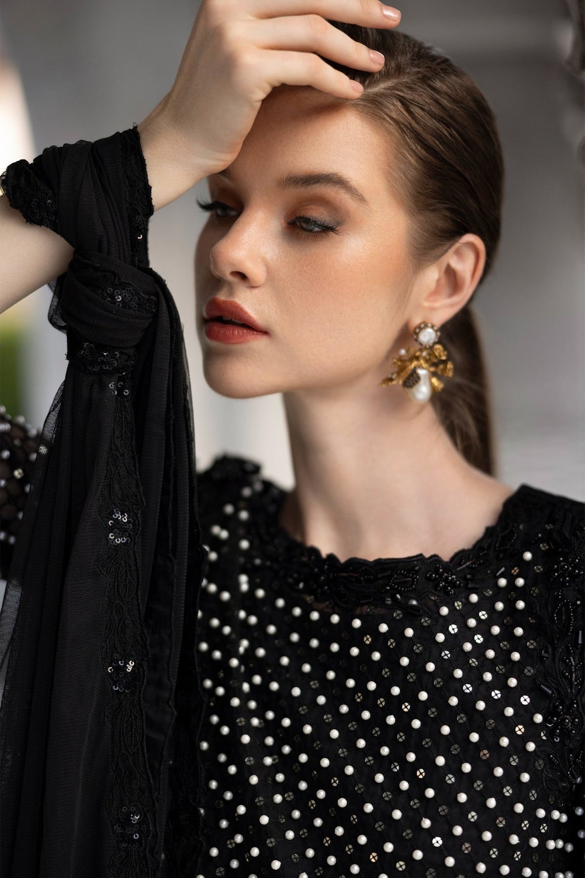 Maria B | RTW | 3 Piece Embroidered Organza Suit-Brand:Maria B-Type:Luxury Formals-Black - House of Maryam- Buy in UK, USA