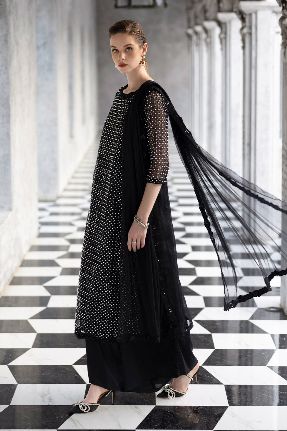 Maria B | RTW | 3 Piece Embroidered Organza Suit-Brand:Maria B-Type:Luxury Formals-Black - House of Maryam- Buy in UK, USA