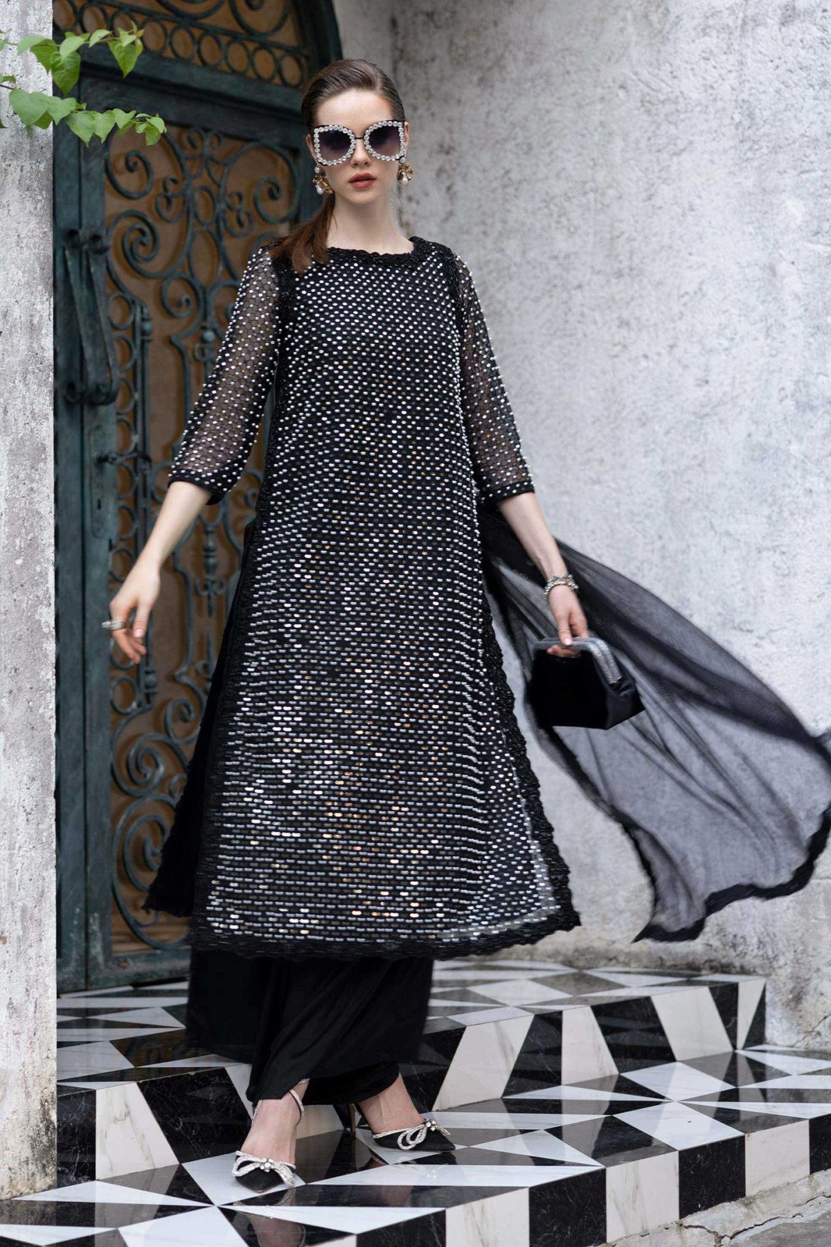 Maria B | RTW | 3 Piece Embroidered Organza Suit-Brand:Maria B-Type:Luxury Formals-Black - House of Maryam- Buy in UK, USA