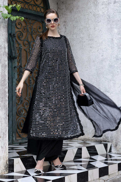 Maria B | RTW | 3 Piece Embroidered Organza Suit-Brand:Maria B-Type:Luxury Formals-Black - House of Maryam- Buy in UK, USA