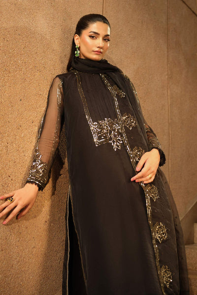Maria B | RTW | 3 Piece Embroidered Organza Suit-Brand:Maria B-Type:Luxury Formals-Black - House of Maryam- Buy in UK, USA