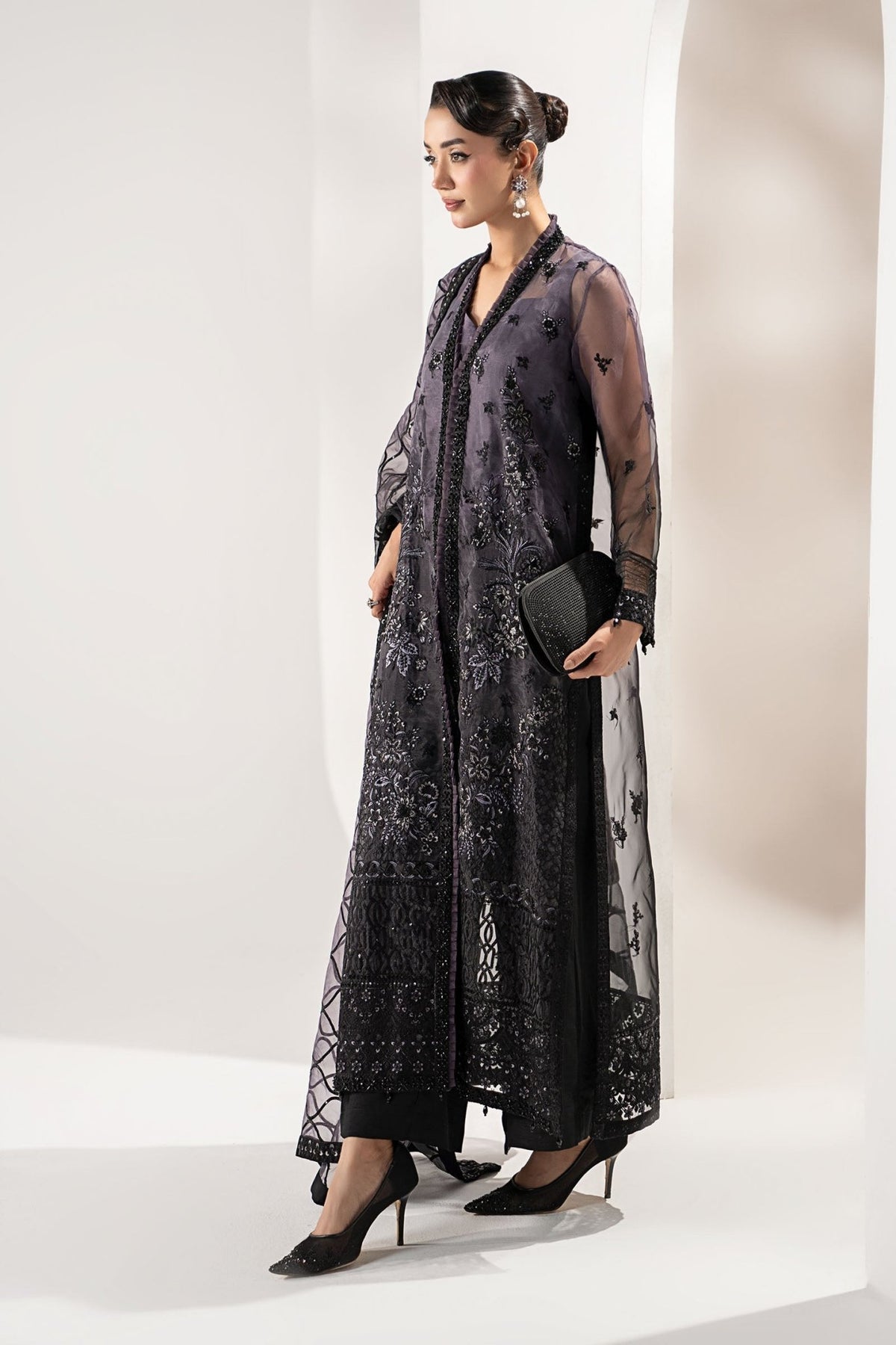 Maria B | RTW | 3 Piece Embroidered Organza Suit-Brand:Maria B-Type:Luxury Formals-Black - House of Maryam- Buy in UK, USA