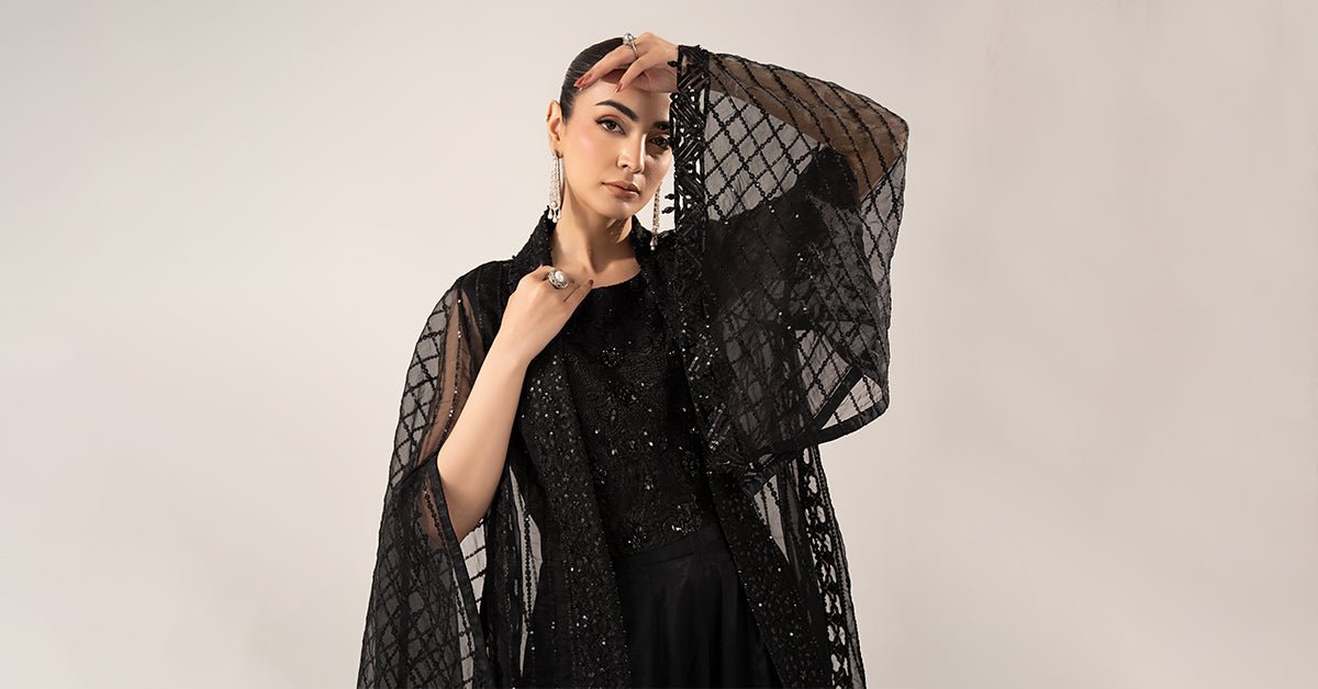 Maria B | RTW | 3 Piece Embroidered Organza Suit-Brand:Maria B-Type:Luxury Formals-Black - House of Maryam- Buy in UK, USA