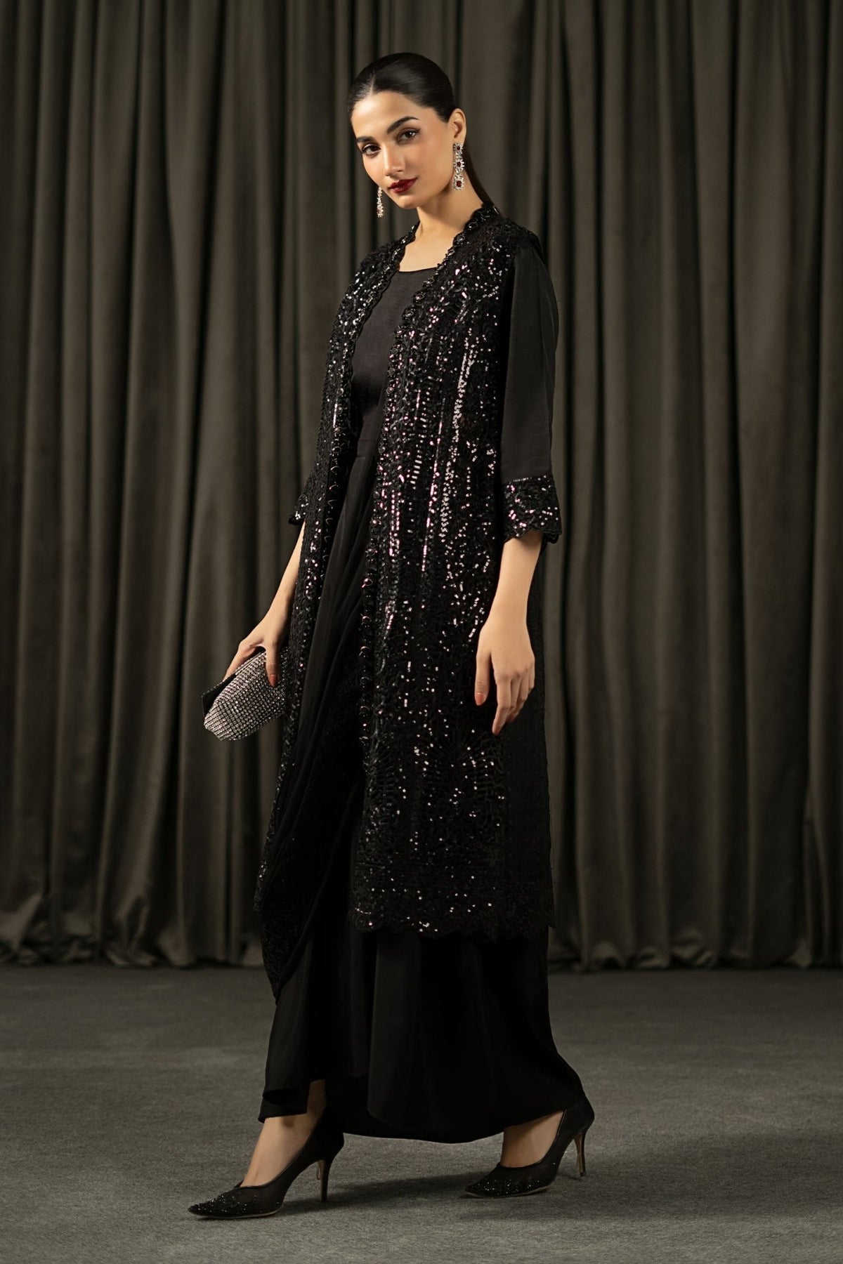 Maria B | RTW | 3 Piece Embroidered Organza Suit-Brand:Maria B-Type:Luxury Formals-Black - House of Maryam- Buy in UK, USA