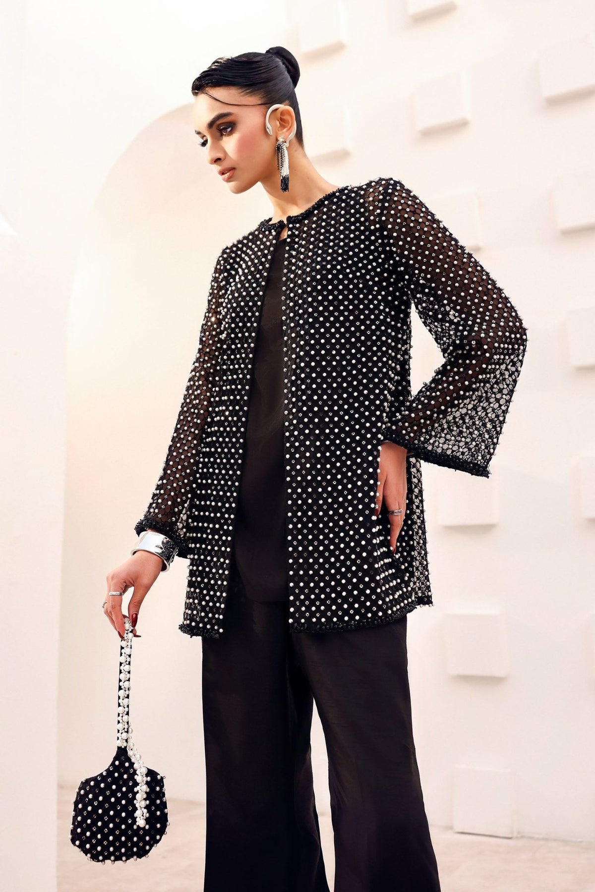 Maria B | RTW | 3 Piece Embroidered Organza Suit-Brand:Maria B-Type:Luxury Formals-Black - House of Maryam- Buy in UK, USA