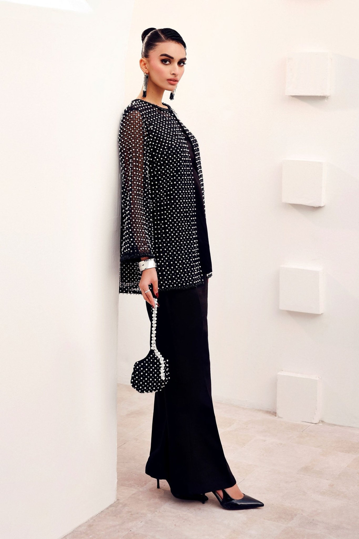 Maria B | RTW | 3 Piece Embroidered Organza Suit-Brand:Maria B-Type:Luxury Formals-Black - House of Maryam- Buy in UK, USA