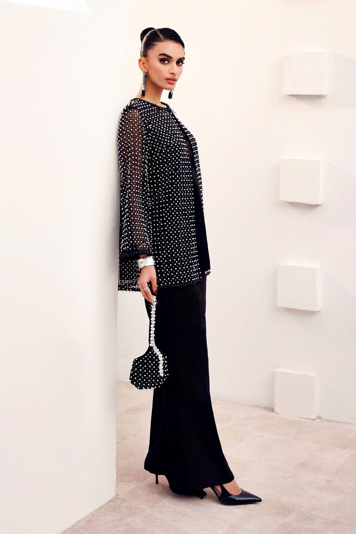 Maria B | RTW | 3 Piece Embroidered Organza Suit-Brand:Maria B-Type:Luxury Formals-Black - House of Maryam- Buy in UK, USA