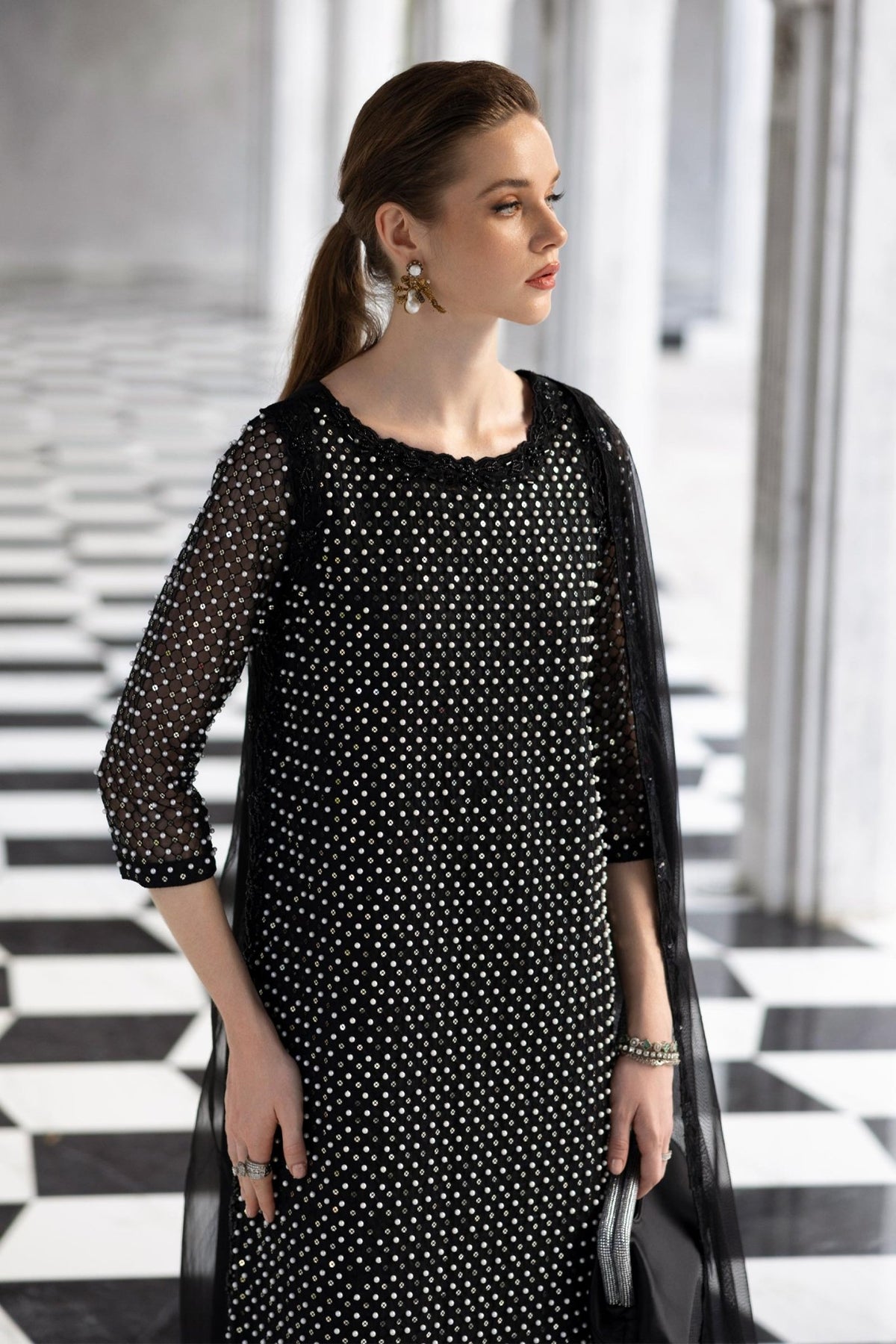 Maria B | RTW | 3 Piece Embroidered Organza Suit-Brand:Maria B-Type:Luxury Formals-Black - House of Maryam- Buy in UK, USA