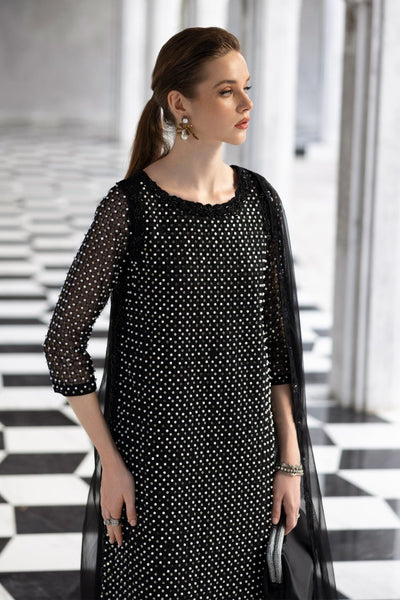 Maria B | RTW | 3 Piece Embroidered Organza Suit-Brand:Maria B-Type:Luxury Formals-Black - House of Maryam- Buy in UK, USA
