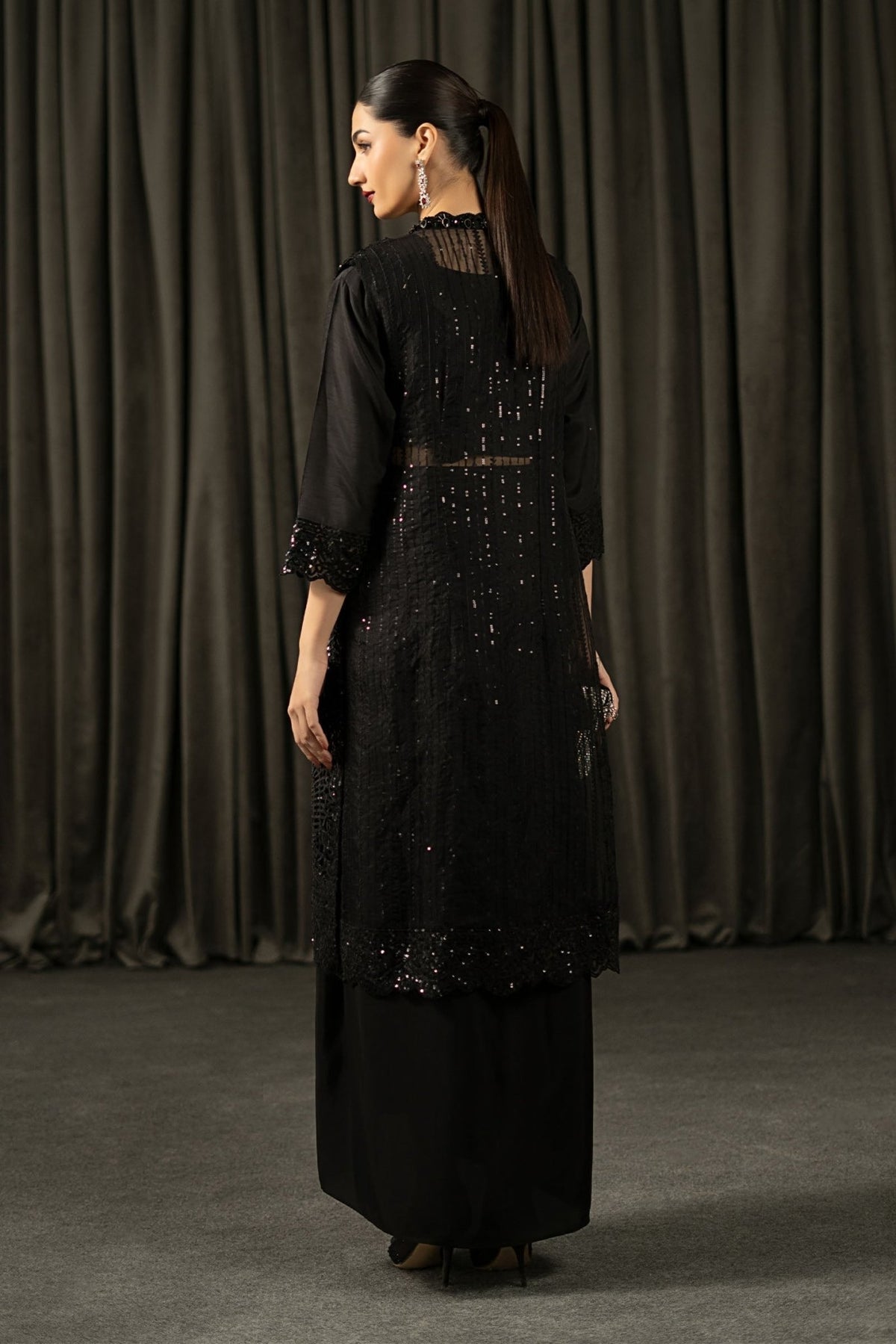 Maria B | RTW | 3 Piece Embroidered Organza Suit-Brand:Maria B-Type:Luxury Formals-Black - House of Maryam- Buy in UK, USA