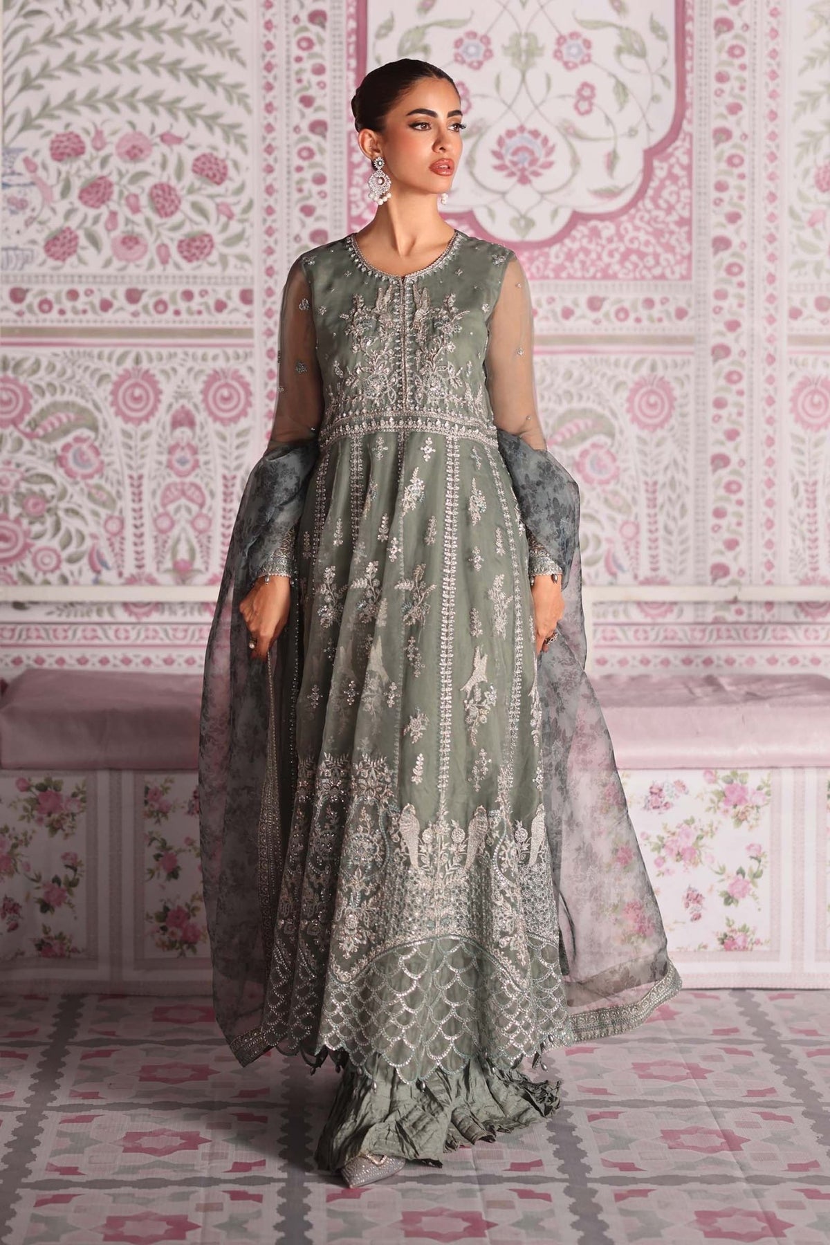 Maria B | RTW | 3 Piece Embroidered Organza Suit-Brand:Maria B-Type:Luxury Formals-Blue - House of Maryam- Buy in UK, USA