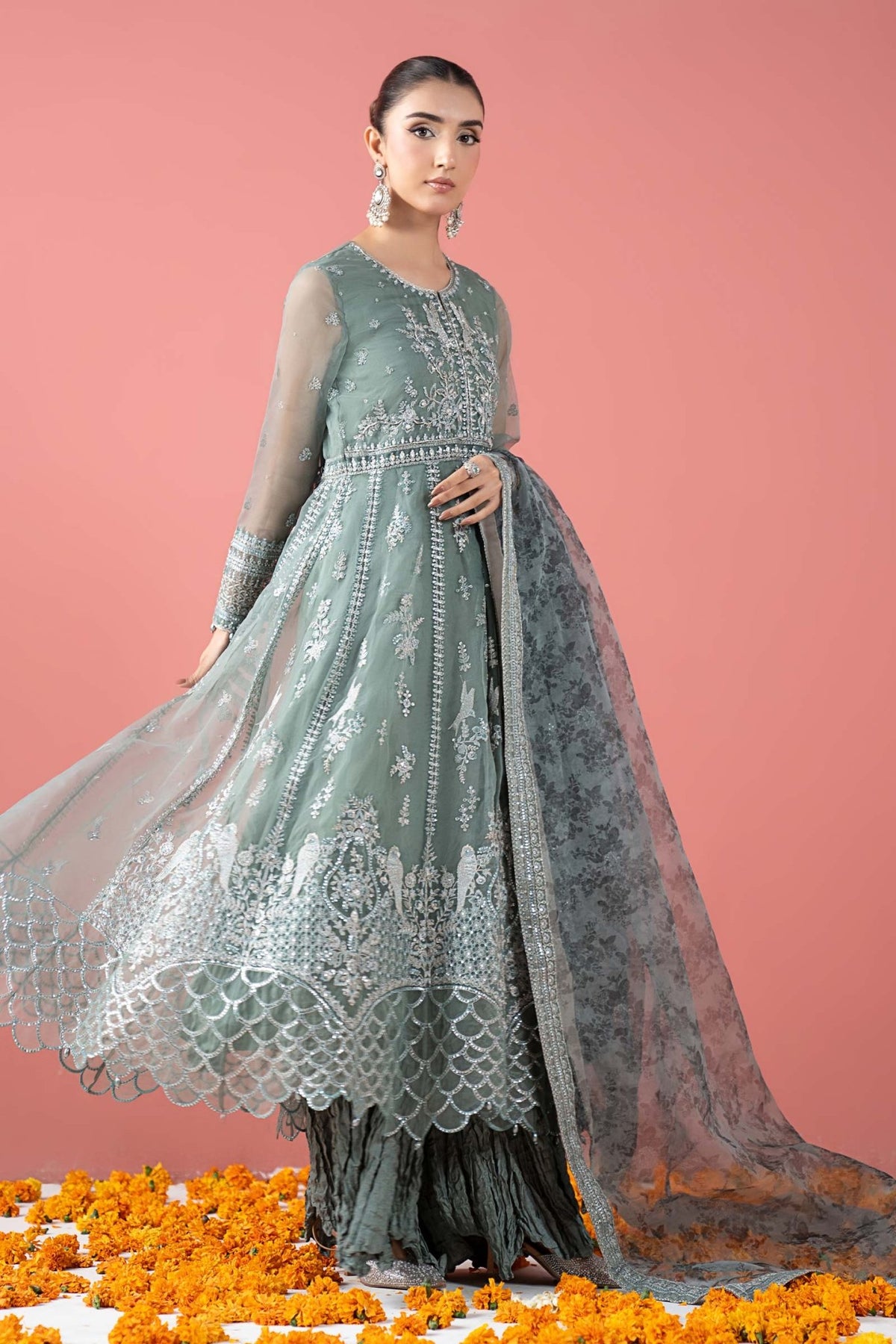 Maria B | RTW | 3 Piece Embroidered Organza Suit-Brand:Maria B-Type:Luxury Formals-Blue - House of Maryam- Buy in UK, USA
