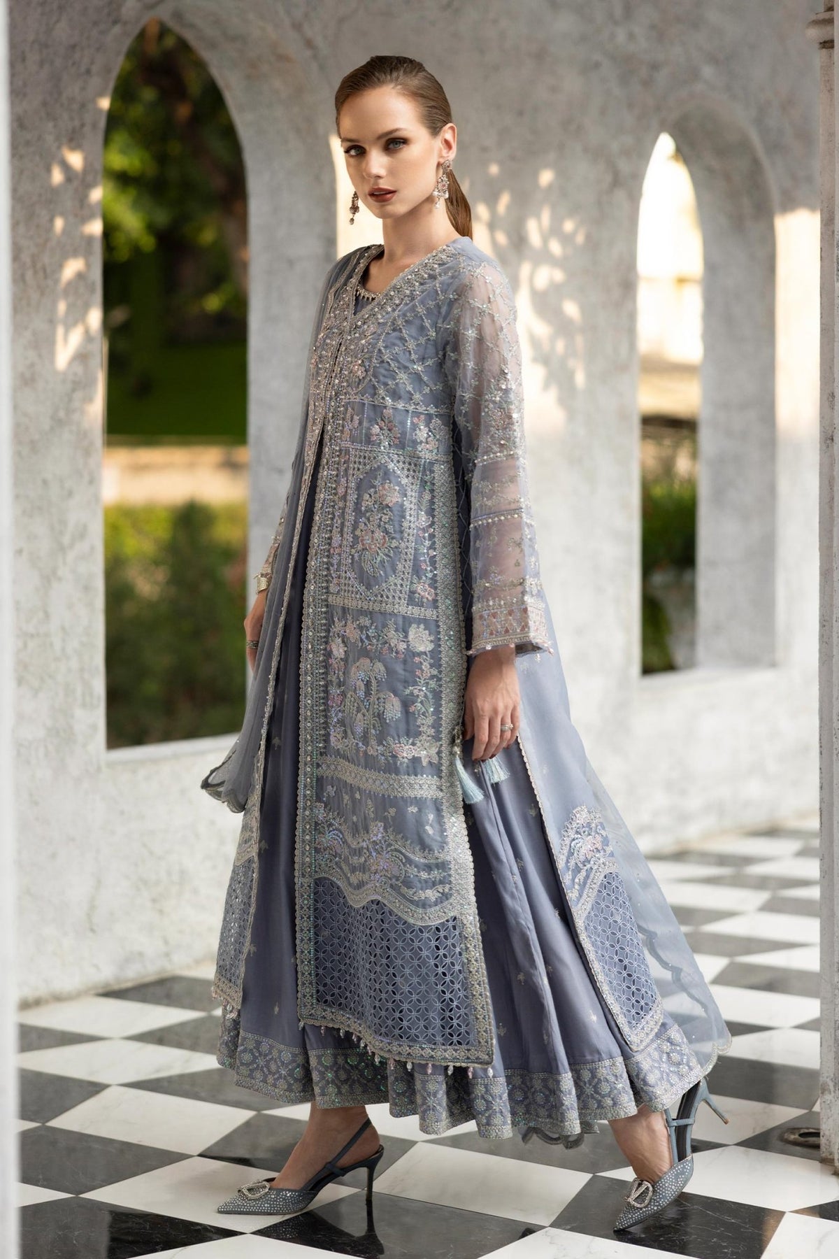 Maria B | RTW | 3 Piece Embroidered Organza Suit-Brand:Maria B-Type:Luxury Formals-Blue - House of Maryam- Buy in UK, USA