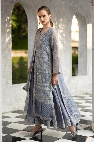 Maria B | RTW | 3 Piece Embroidered Organza Suit-Brand:Maria B-Type:Luxury Formals-Blue - House of Maryam- Buy in UK, USA