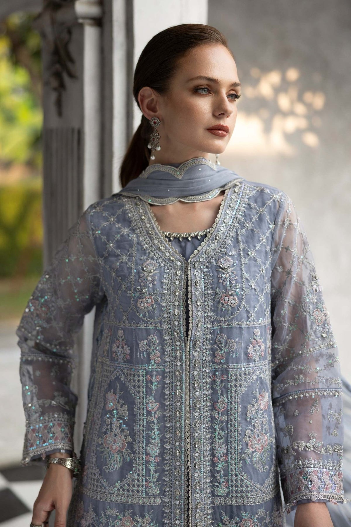 Maria B | RTW | 3 Piece Embroidered Organza Suit-Brand:Maria B-Type:Luxury Formals-Blue - House of Maryam- Buy in UK, USA