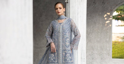 Maria B | RTW | 3 Piece Embroidered Organza Suit-Brand:Maria B-Type:Luxury Formals-Blue - House of Maryam- Buy in UK, USA