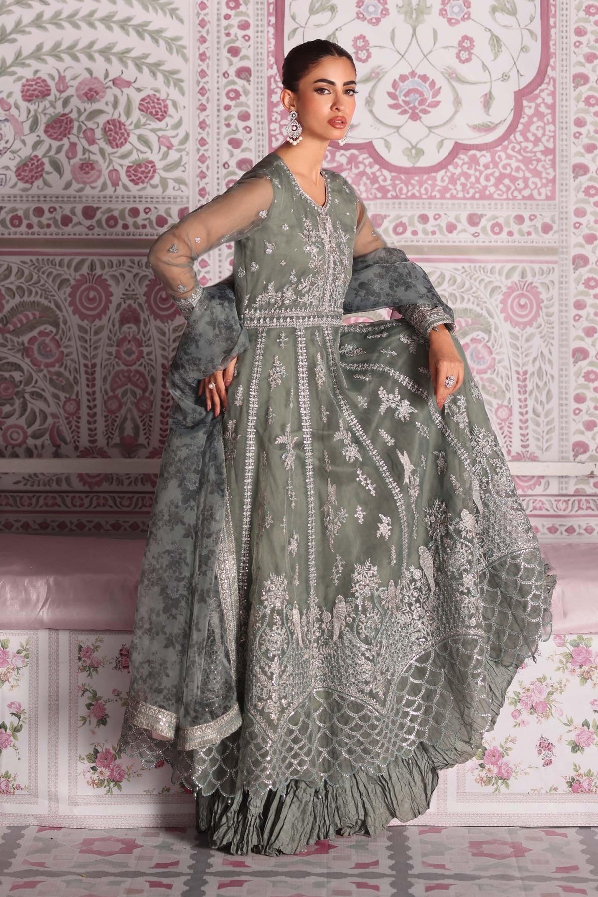 Maria B | RTW | 3 Piece Embroidered Organza Suit-Brand:Maria B-Type:Luxury Formals-Blue - House of Maryam- Buy in UK, USA