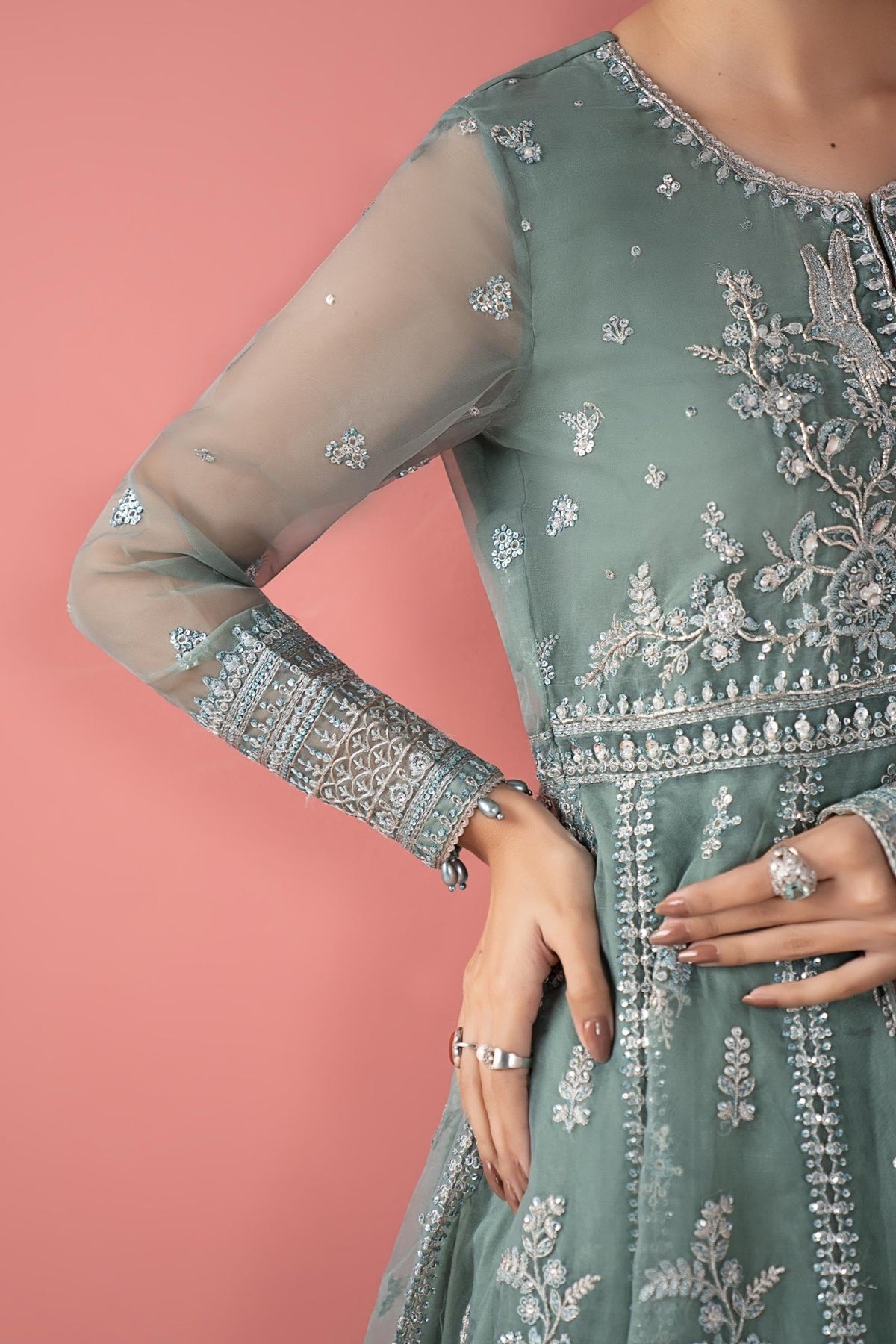 Maria B | RTW | 3 Piece Embroidered Organza Suit-Brand:Maria B-Type:Luxury Formals-Blue - House of Maryam- Buy in UK, USA