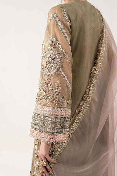 Maria B | RTW | 3 Piece Embroidered Organza Suit-Brand:Maria B-Type:Luxury Formals-Brown - House of Maryam- Buy in UK, USA