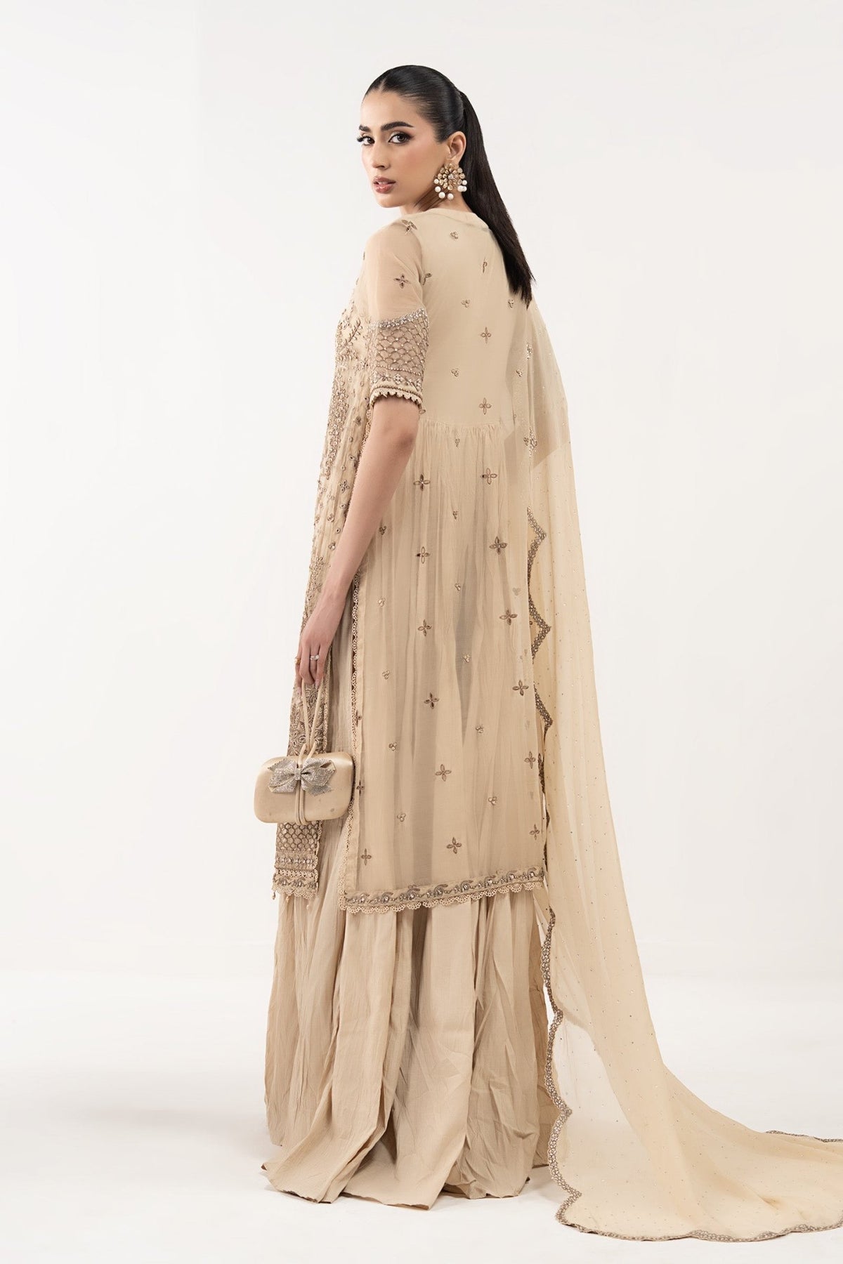 Maria B | RTW | 3 Piece Embroidered Organza Suit-Brand:Maria B-Type:Luxury Formals-Brown - House of Maryam- Buy in UK, USA