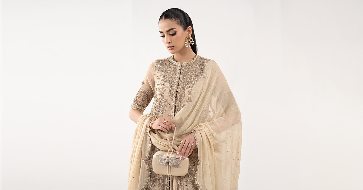 Maria B | RTW | 3 Piece Embroidered Organza Suit-Brand:Maria B-Type:Luxury Formals-Brown - House of Maryam- Buy in UK, USA