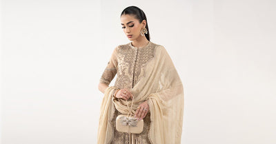Maria B | RTW | 3 Piece Embroidered Organza Suit-Brand:Maria B-Type:Luxury Formals-Brown - House of Maryam- Buy in UK, USA