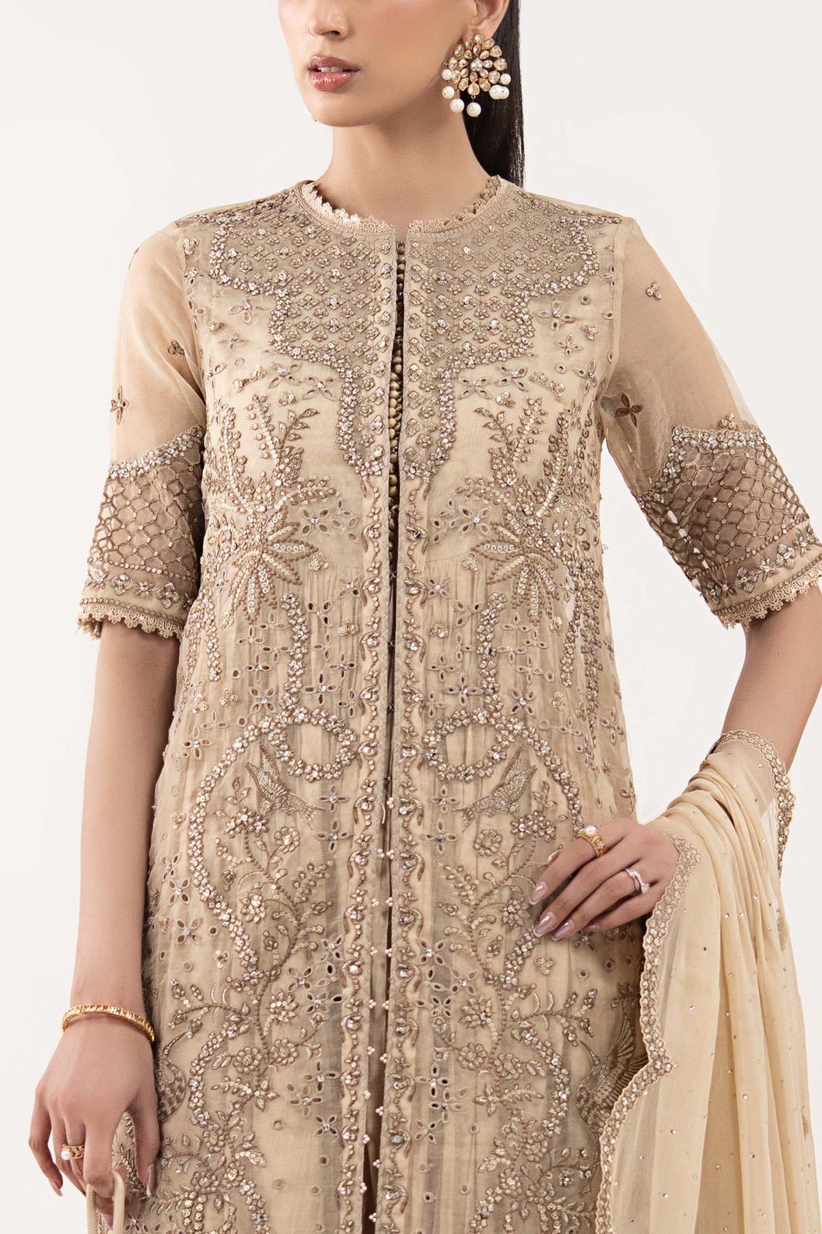 Maria B | RTW | 3 Piece Embroidered Organza Suit-Brand:Maria B-Type:Luxury Formals-Brown - House of Maryam- Buy in UK, USA