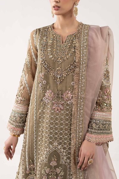 Maria B | RTW | 3 Piece Embroidered Organza Suit-Brand:Maria B-Type:Luxury Formals-Brown - House of Maryam- Buy in UK, USA