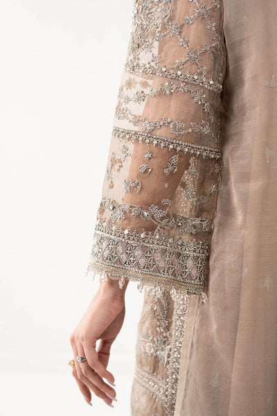 Maria B | RTW | 3 Piece Embroidered Organza Suit-Brand:Maria B-Type:Luxury Formals-Brown - House of Maryam- Buy in UK, USA