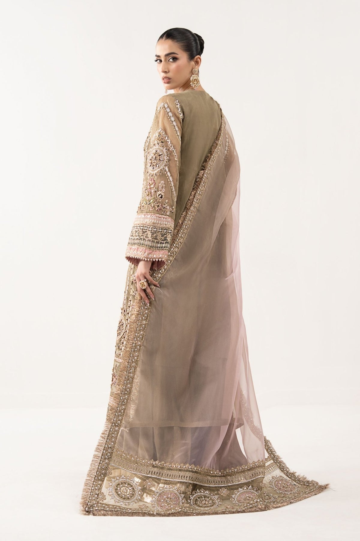 Maria B | RTW | 3 Piece Embroidered Organza Suit-Brand:Maria B-Type:Luxury Formals-Brown - House of Maryam- Buy in UK, USA