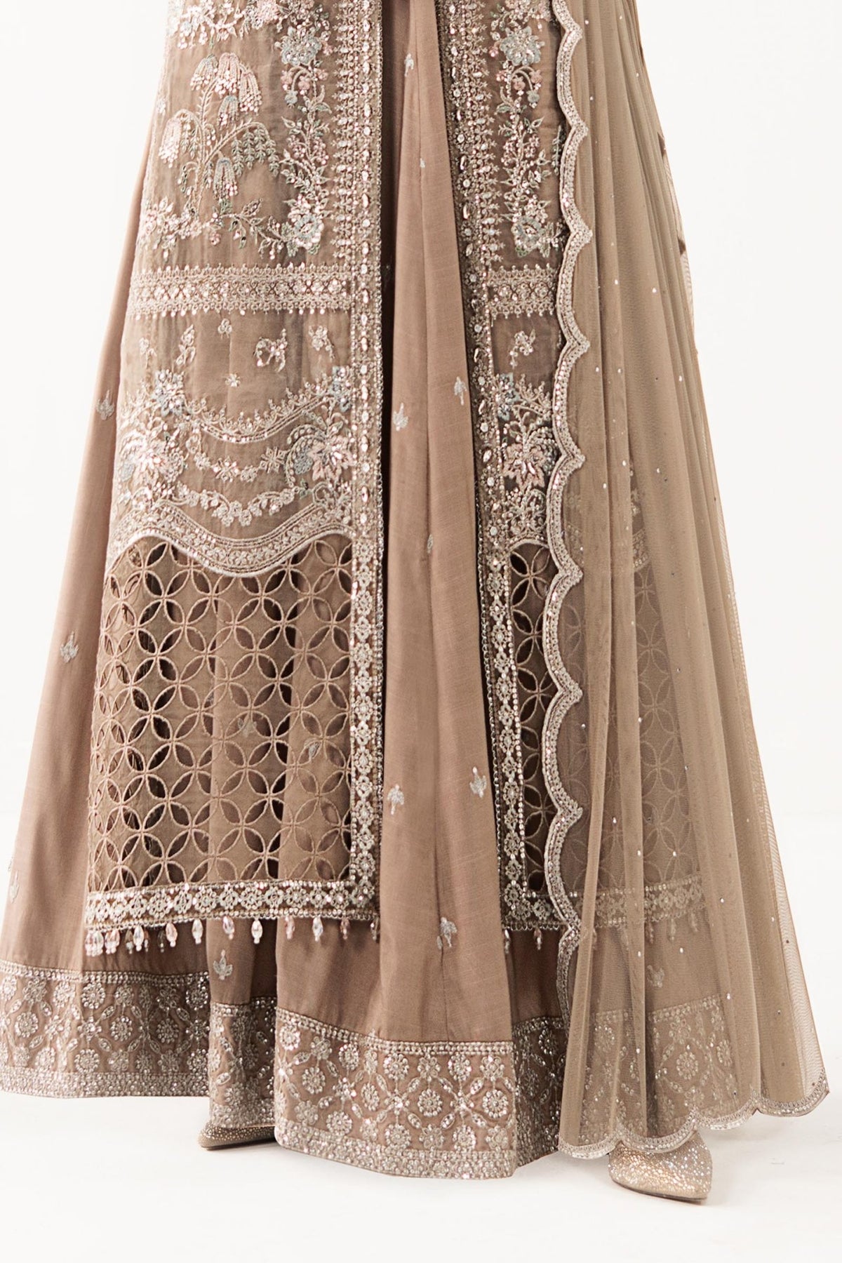 Maria B | RTW | 3 Piece Embroidered Organza Suit-Brand:Maria B-Type:Luxury Formals-Brown - House of Maryam- Buy in UK, USA