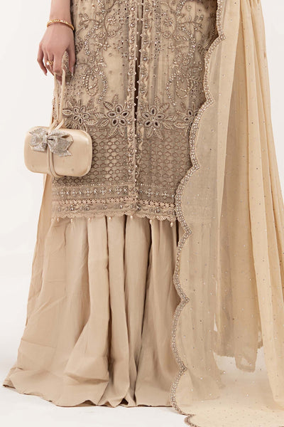 Maria B | RTW | 3 Piece Embroidered Organza Suit-Brand:Maria B-Type:Luxury Formals-Brown - House of Maryam- Buy in UK, USA