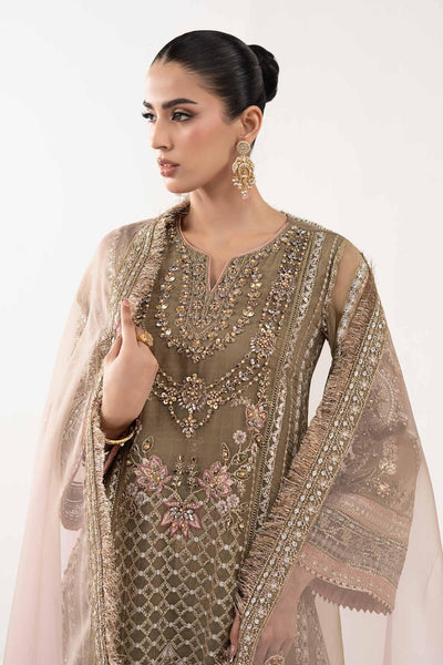 Maria B | RTW | 3 Piece Embroidered Organza Suit-Brand:Maria B-Type:Luxury Formals-Brown - House of Maryam- Buy in UK, USA