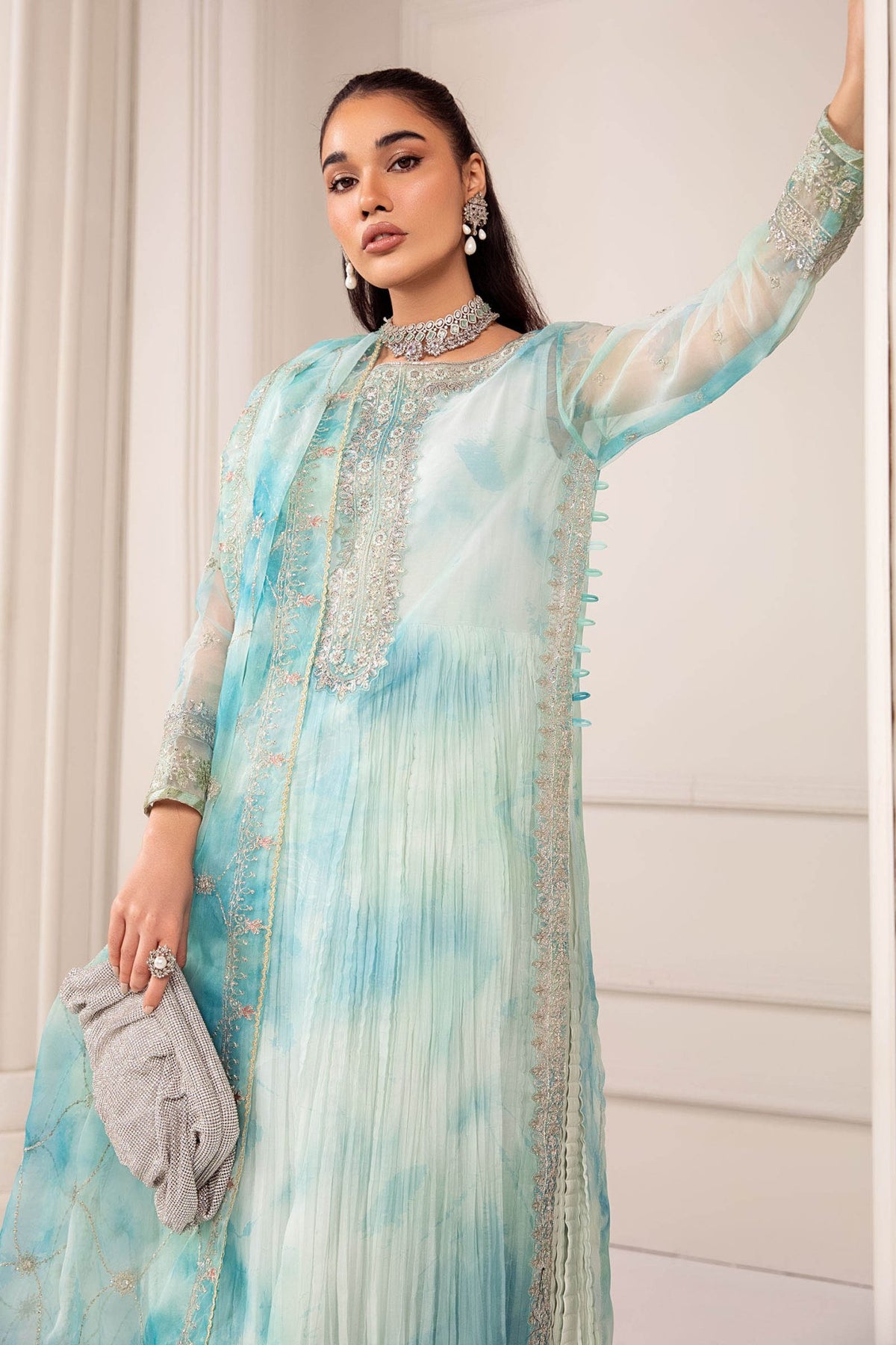 Maria B | RTW | 3 Piece Embroidered Organza Suit-Brand:Maria B-Type:Luxury Formals-Ferozi - House of Maryam- Buy in UK, USA