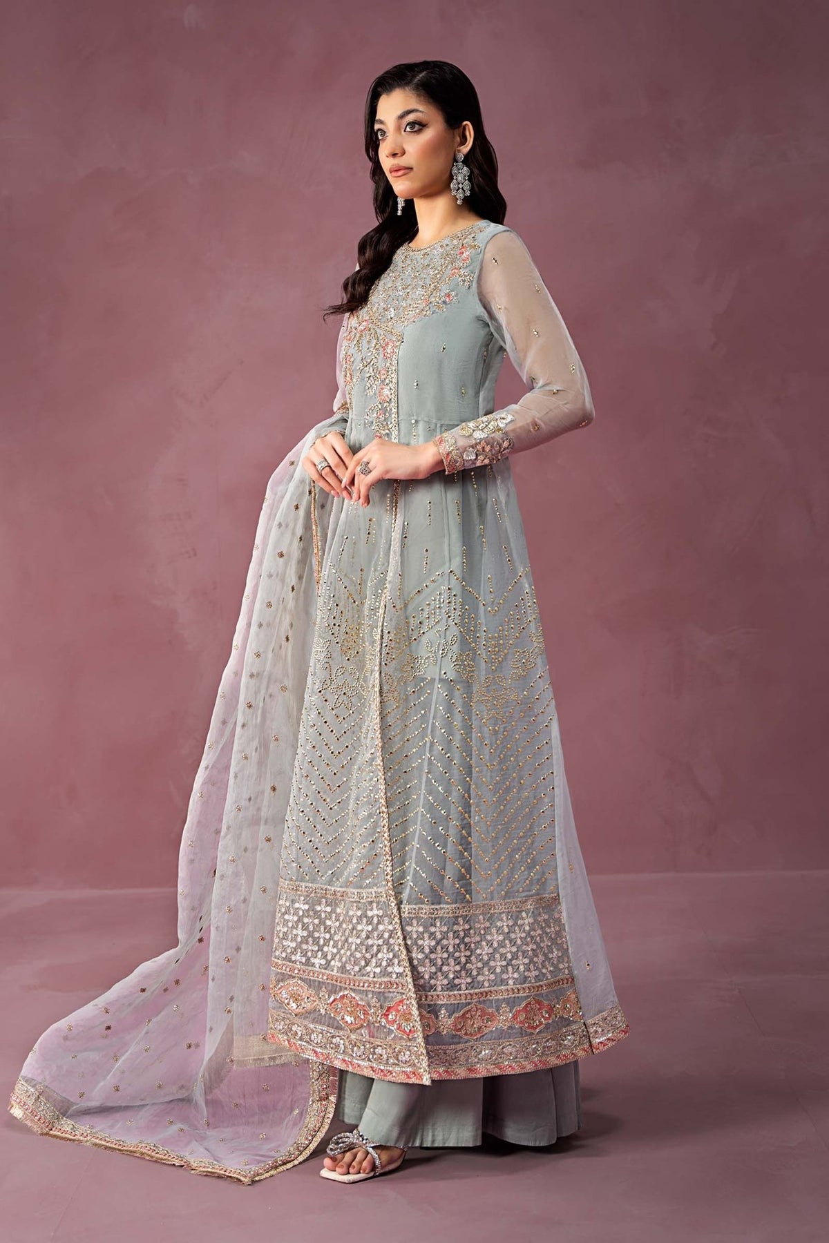 Maria B | RTW | 3 Piece Embroidered Organza Suit-Brand:Maria B-Type:Luxury Formals-Ferozi - House of Maryam- Buy in UK, USA