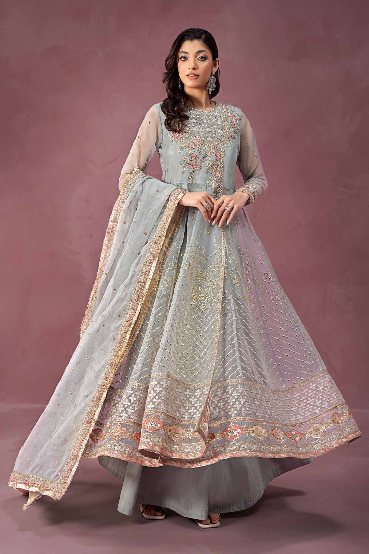 Maria B | RTW | 3 Piece Embroidered Organza Suit-Brand:Maria B-Type:Luxury Formals-Ferozi - House of Maryam- Buy in UK, USA