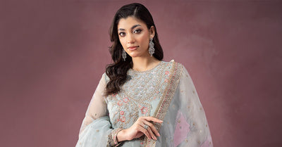 Maria B | RTW | 3 Piece Embroidered Organza Suit-Brand:Maria B-Type:Luxury Formals-Ferozi - House of Maryam- Buy in UK, USA