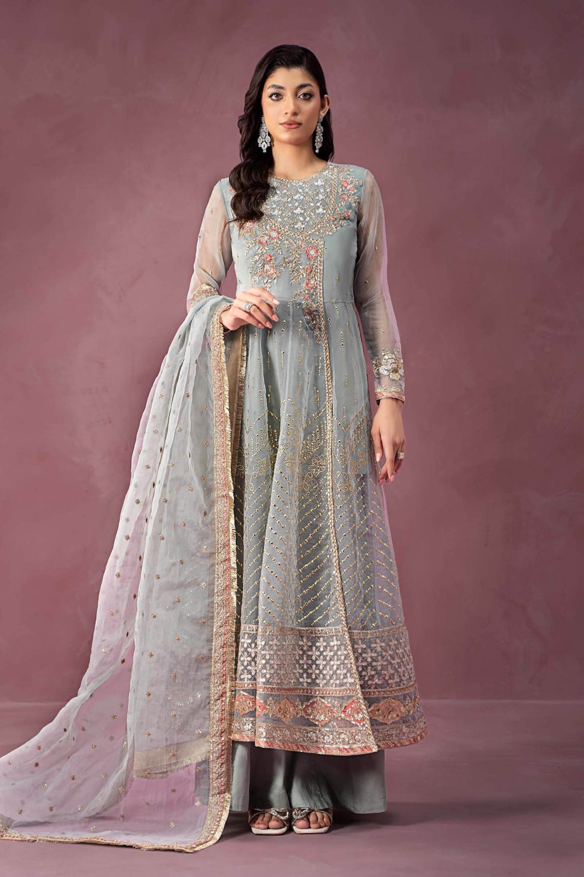 Maria B | RTW | 3 Piece Embroidered Organza Suit-Brand:Maria B-Type:Luxury Formals-Ferozi - House of Maryam- Buy in UK, USA